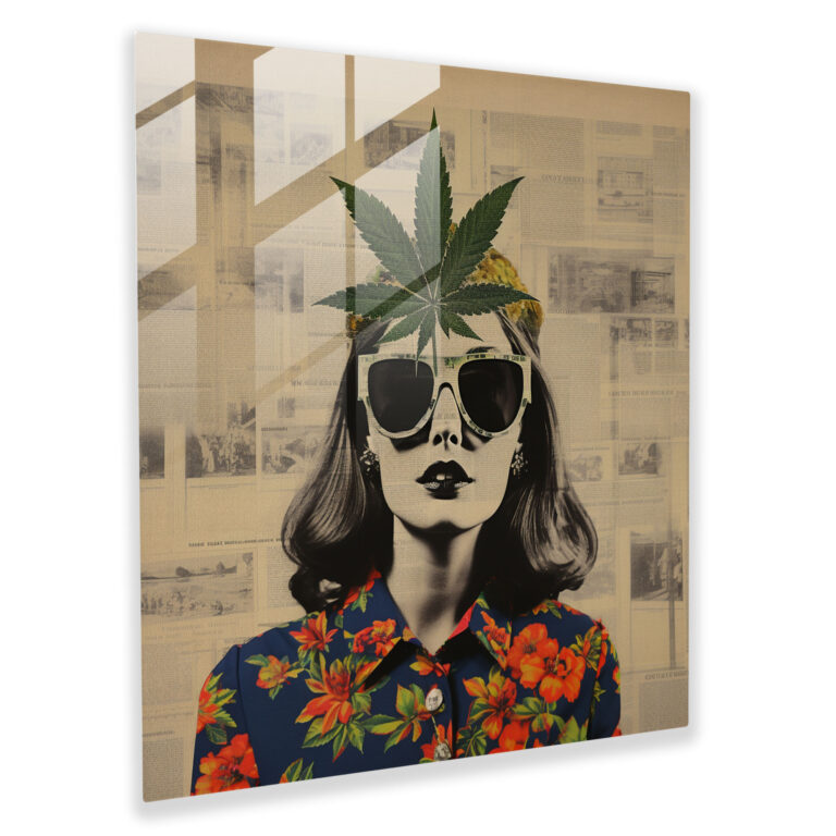 Retro Collage Glass Print - Weed, Glass Art, Glass Wall Art, Collage