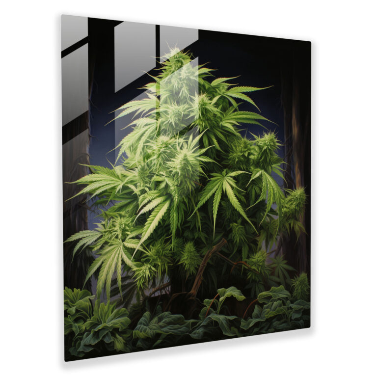 Weed Harmony Glass Print - Weed, Lush Foliage, Realistic Oil Painting, Wall Decoration