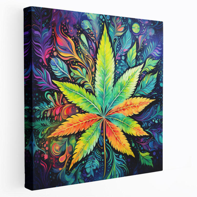 Weed Canvas Print - Psychedelic Marijuana Leaf Wall Art - Weed, Wall Decoration, Watercolor Painting, Home Decoration