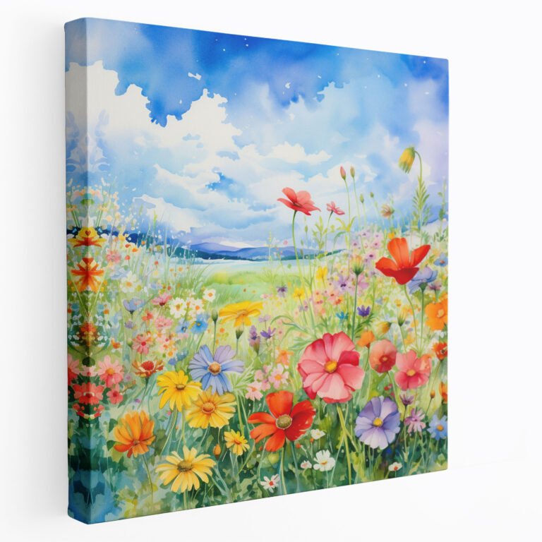 Wildflower Canvas Print - Wildflower, Watercolor Painting, Blue Sky, Canvas Print