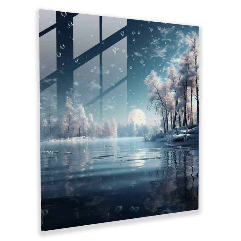Winter Dreams Glass Print - Winter, Dreamlike Scene, Glass Print, Surreal Digital Art