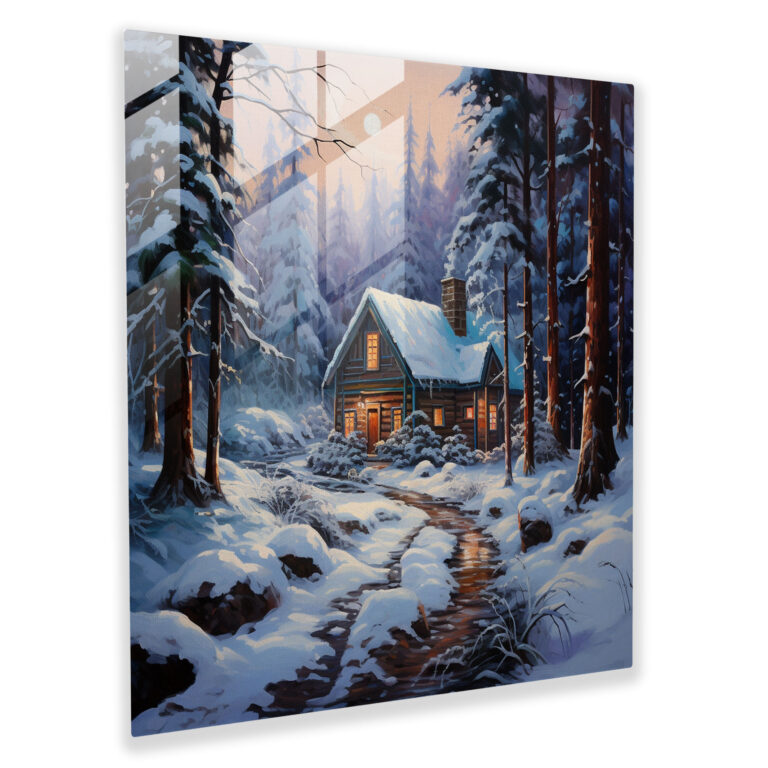 Winter Haven Glass Print - Winter, Modern Art, Home Decoration, Oil Painting