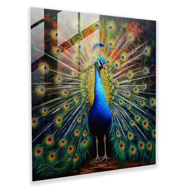 Wildlife Glass Print - Colorful Peacock - Wildlife, Wildlife, Glass Wall Art, Spreading Its Feathers