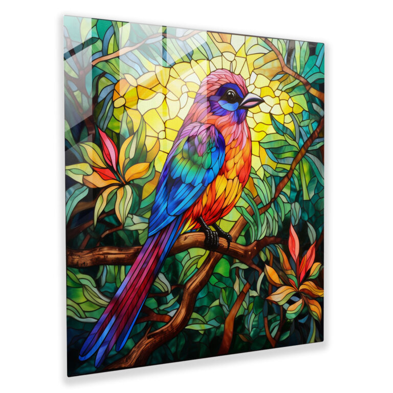 Wildlife Glass Print - Stained Glass Bird - Wildlife, Tropical Bird, Home Decoration, Glass Art