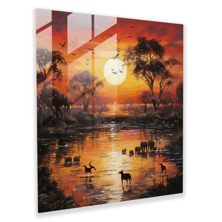 Wildlife Glass Wall Art - Impressionist Sunset - Wildlife, Home Decoration, Glass Print, Impressionist Landscape