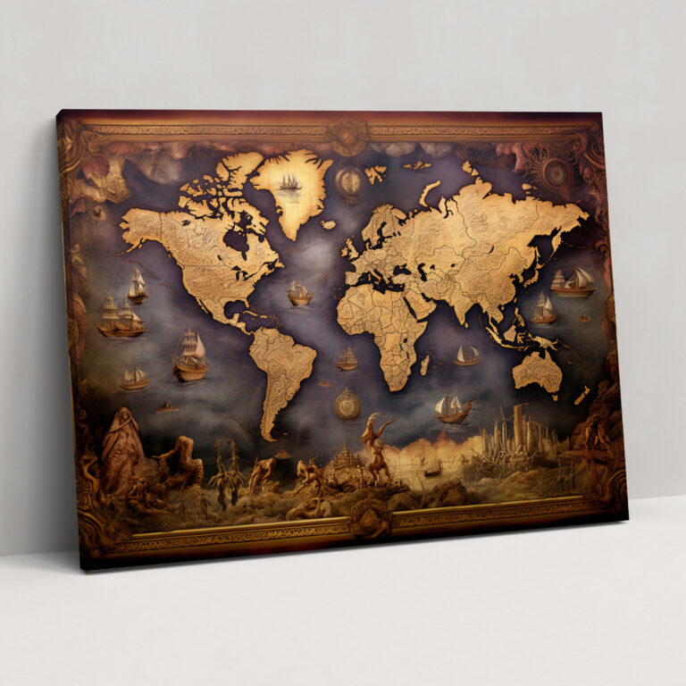 Vintage World Map Wall Art - World Map, World Map, Canvas Wall Art, Intricate Details