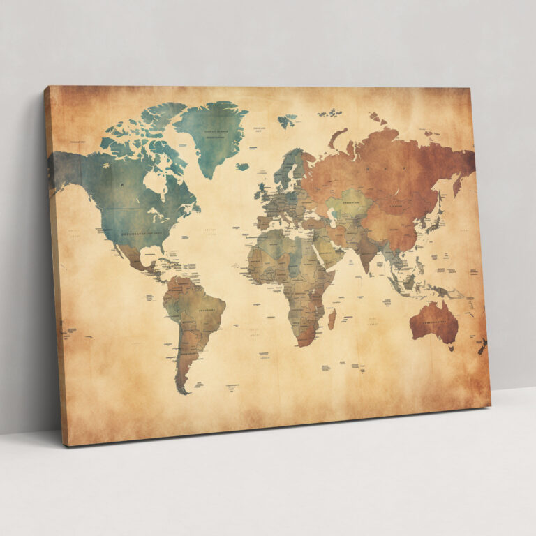 Vintage World Map Wall Art - World Map, Wall Decoration, Home Decoration, Canvas