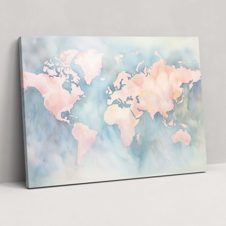 Watercolor World Map Canvas Print - World Map, Canvas Wall Art, Canvas, World Map