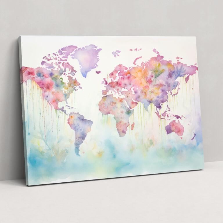 Whimsical World Map Wall Art - World Map, Home Decoration, Canvas, Canvas Wall Art