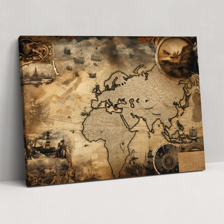 Vintage World Map Wall Art - World Map, Wall Decoration, Vintage Maps, Canvas Wall Art