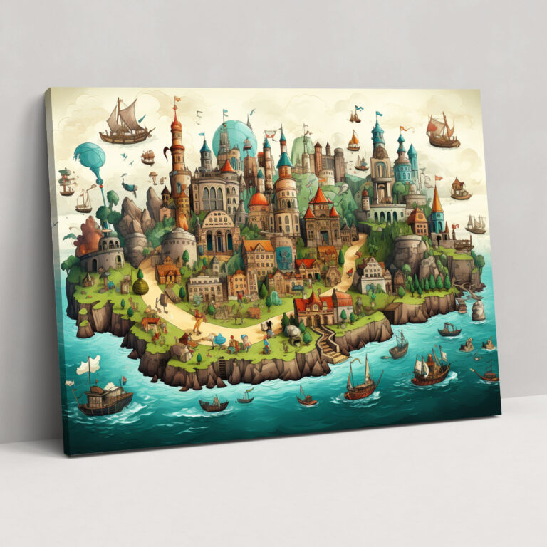 Whimsical World Map Wall Decoration - World Map, Landmarks, Charming, Hand-Drawn Illustration