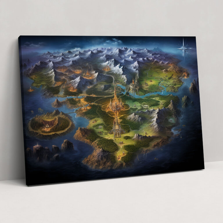 Fantasy World Map Canvas Print - World Map, Canvas Wall Art, Fantastical Landscapes, Fantasy