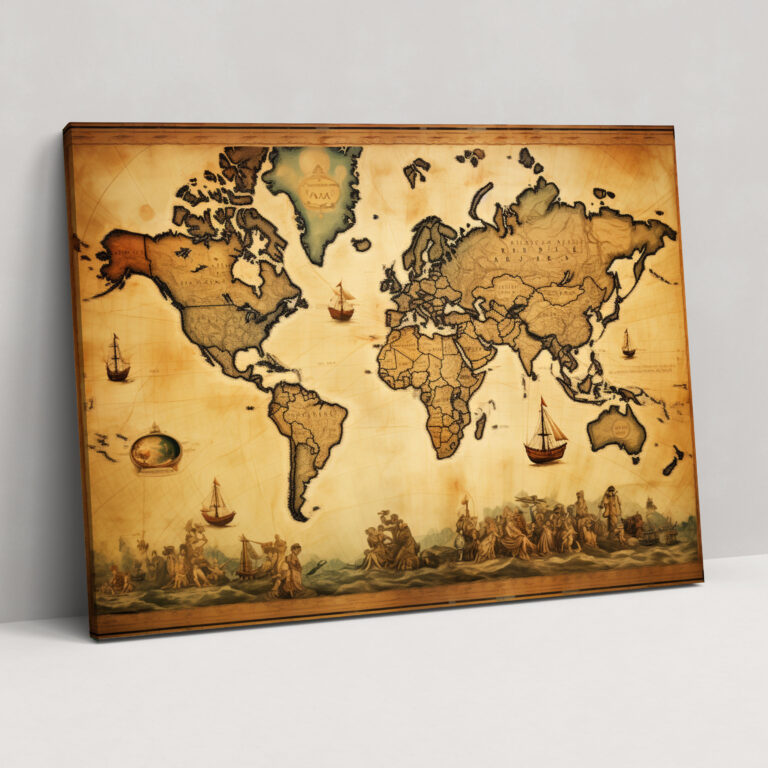 Vintage World Map Wall Decoration - World Map, Wall Decoration, Textures, Details