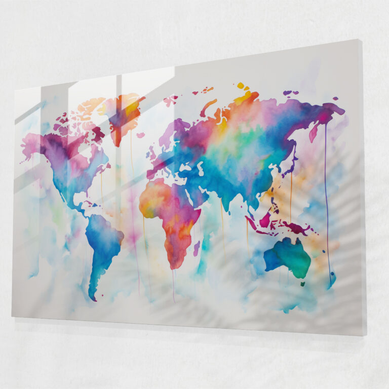 World Map 2 Glass Print - World Map 2, Glass Print, World Map 2, Abstract Watercolor Painting