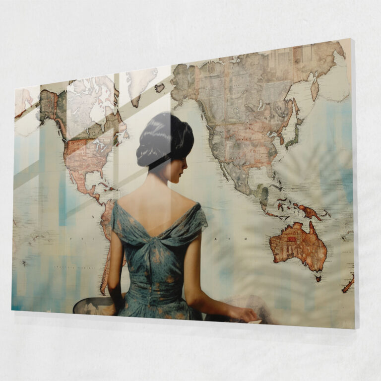 World Map 2 Home Decoration - World Map 2, Maps, Mixed Media Collage, Glass Print