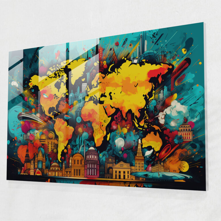 [World Map] Glass Print - Pop Art World - World Map 2, Modern Era, [World Map], Glass Print