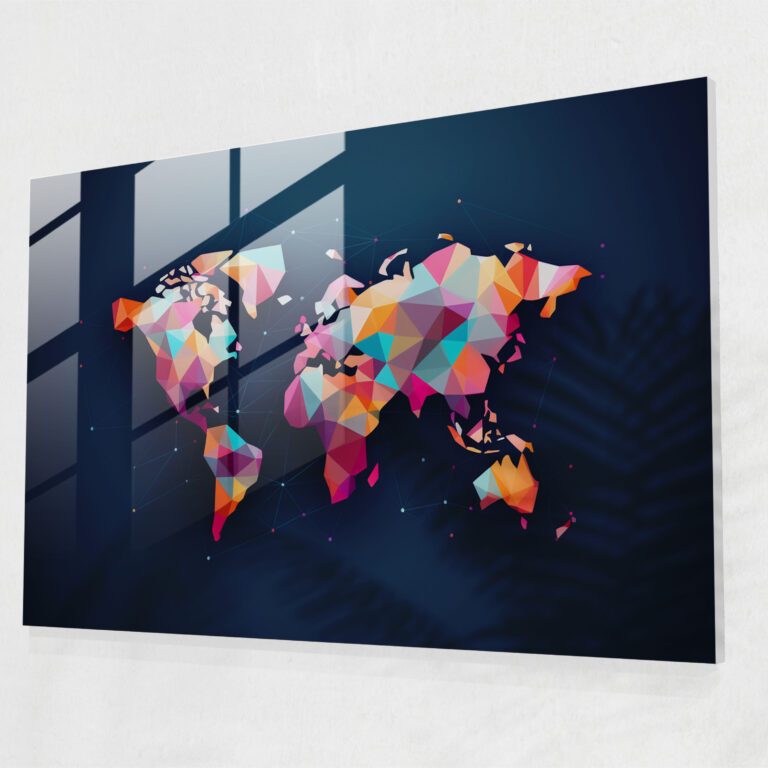 [World Map] Glass Print - World Map 2, Glass Wall Art, Glass Art, Geometric Shapes