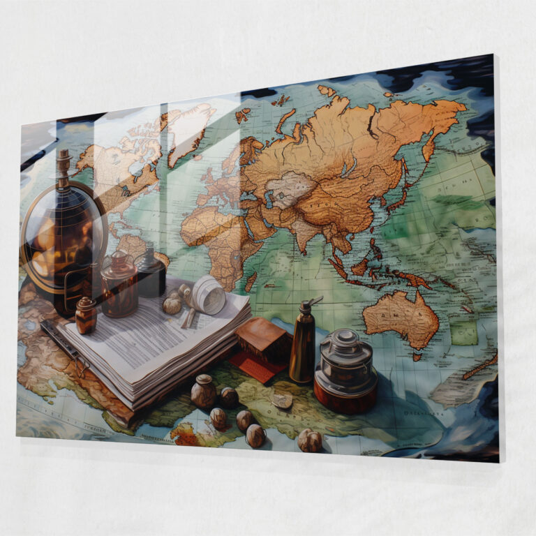 [World Map] Wall Decoration - World Map 2, Modern Art, Landforms, Glass Art