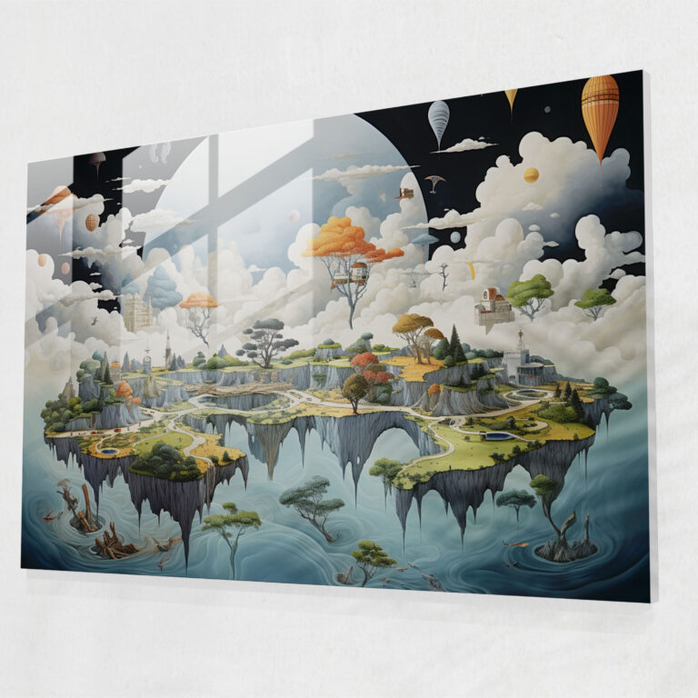 [World Map] Wall Decoration - World Map 2, Surrealist Masterpiece, Glass Wall Art, Fantastical Landscapes