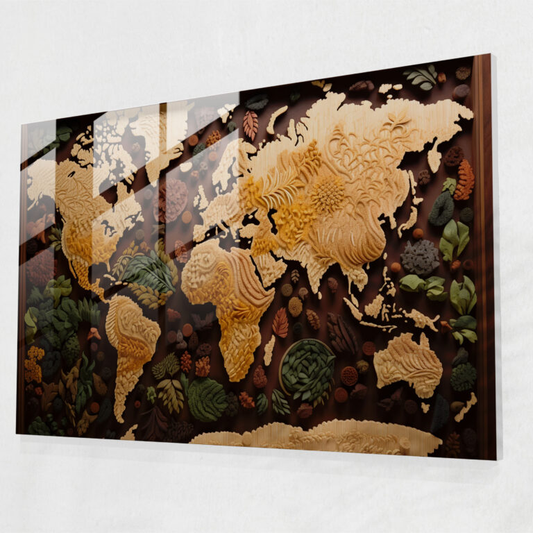 World Map Glass Wall Art - Cultural Mosaic - World Map 2, Glass Print, World Map, Cultural Mosaic