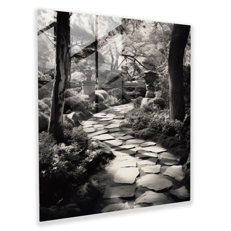 Zen Stone Pathway Glass Print - Zen, Glass Wall Art, Black And White Photograph, Wall Decoration