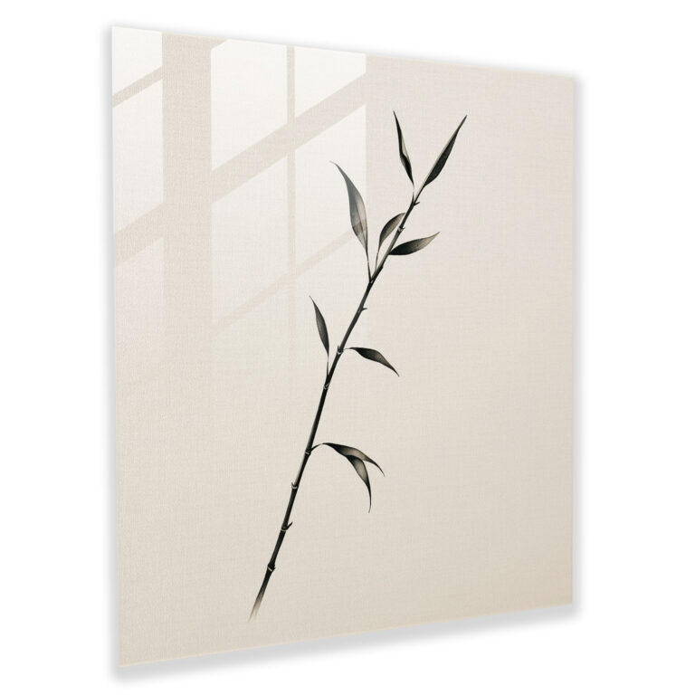 Zen Bamboo Stalk Glass Print - Zen, Glass Art, Serene, Minimalist Ink Drawing