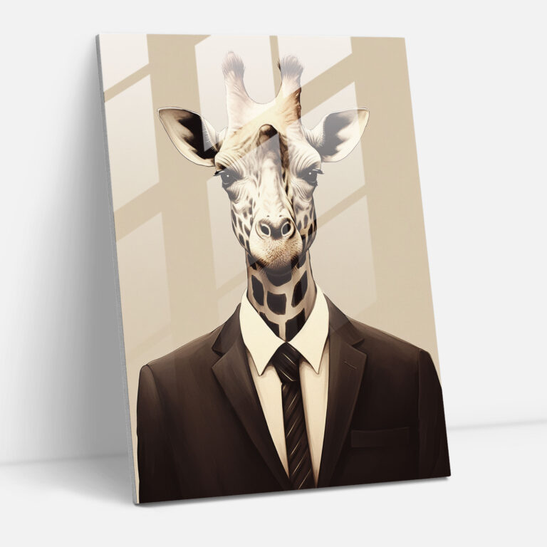 Sophisticated Animals Cam Tablosu - İnsanlar Gibi Giyimli Hayvanlar Cam Sanat Minimalist İllüstrasyon Modern Sanat
