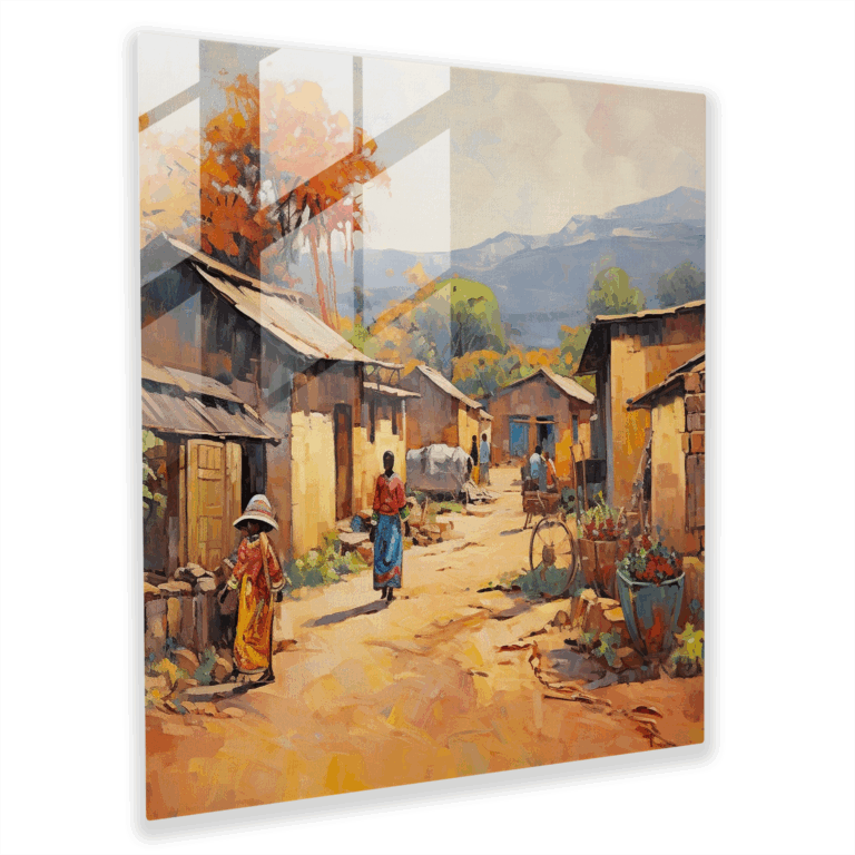 Canlı Köy Hayatı ile Serenity Fırça Darbeleri Cam Tablo