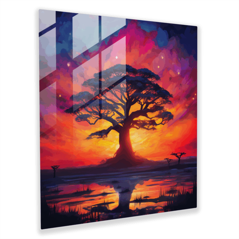 Dayanıklı Baobab Cam Tablo - Afrika Manzarasının Büyüleyici Cam Duvar Sanatı