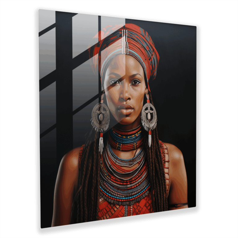 Canlı Miras Cam Tablosu - Gerçekçi Yağlı Cam Duvar Sanatı - Afrika Kabil Portre Ev Dekorasyonu