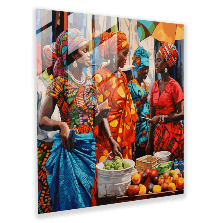 Renkli Pop Art Cam Tablo - Canlı Afrika Kumaşları - Modern Cam Duvar Sanatı