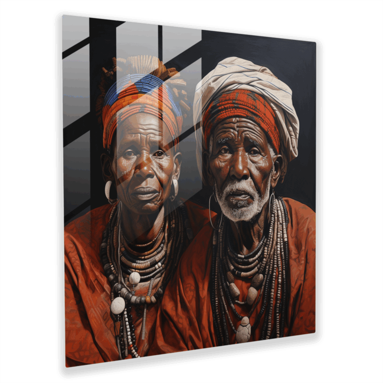 Majestic Realistik Portre Cam Tablo - Afrika Kabile Yaşlıları - Zamansız Cam Duvar Sanatı