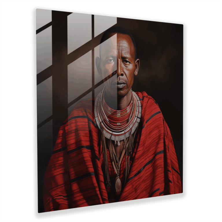Maasai Savaşçısı Cam Tablo - Gerçekçi Portre Cam Duvar Sanatı - Ev Dekorasyonu