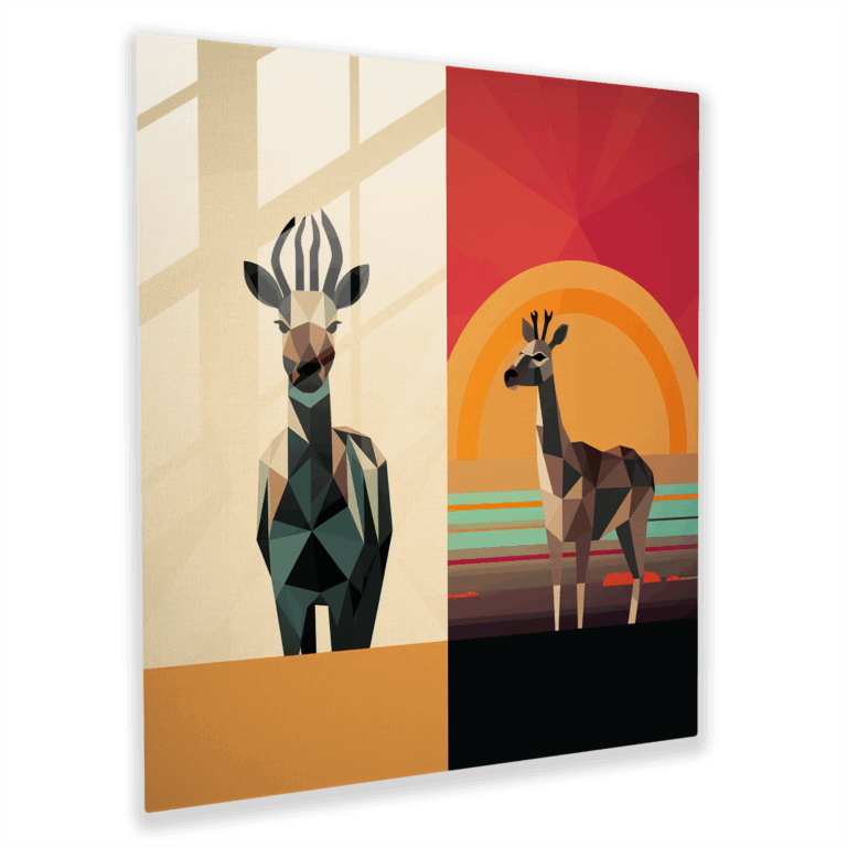 Minimalist Safari Cam Tablosu - Geometrik Hayvan Cam Duvar Sanatı - Modern Sanat Ev Dekorasyonu