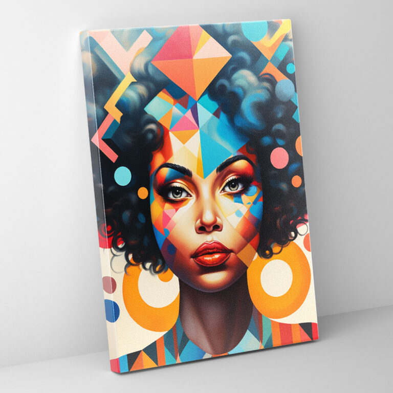 Afro Pop Sanatı Kanvas Tablo - Renkli Geometrik Şekillerle Bezeli Afro Kadın