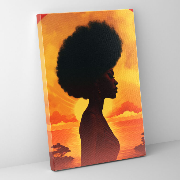 Afro Gün doğuşu Kanvas Tablo - Afro Siluet Gün doğuşu Arkaplanı