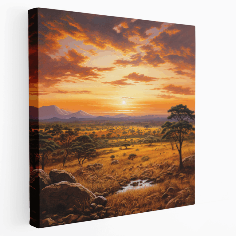 Serengeti Günbatımı Panoramik Kanvas Tablo baskısı