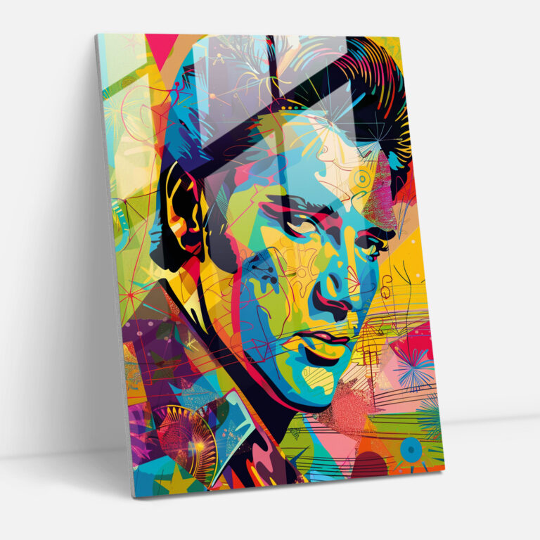 Andy Warhol Cam Tablo Elvis Portresi - Modern Sanat Dinamik Renkler