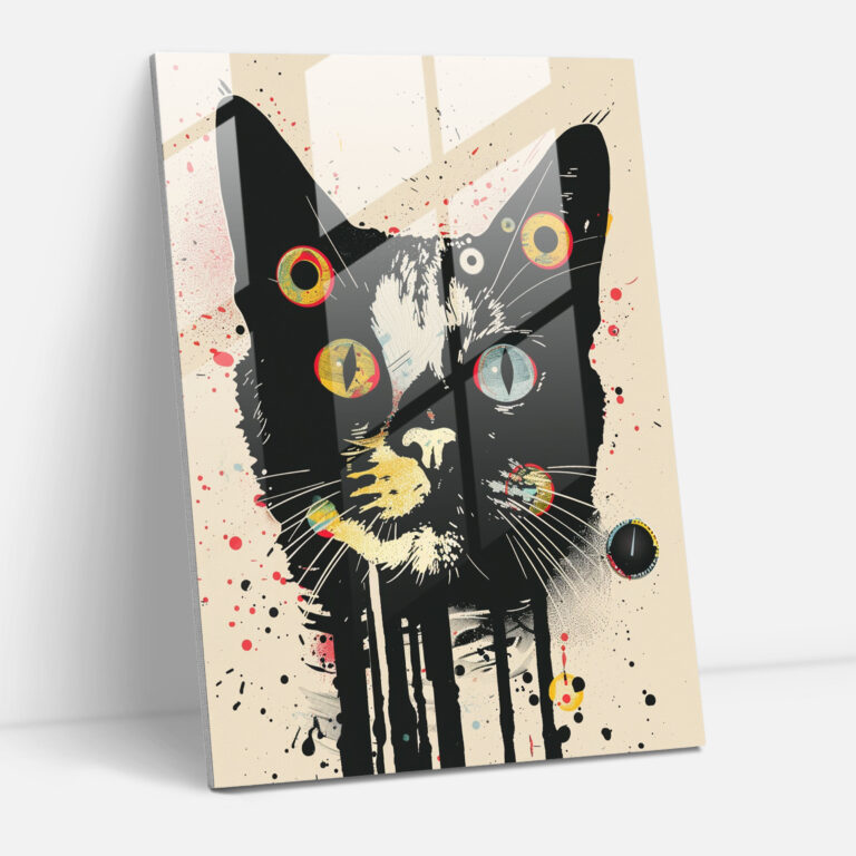 Andy Warhol Cam Tablo Sıradışı Kedi - Andy Warhol Kedi Sanatı Cam Duvar Sanatı Sıradışı Tasarım