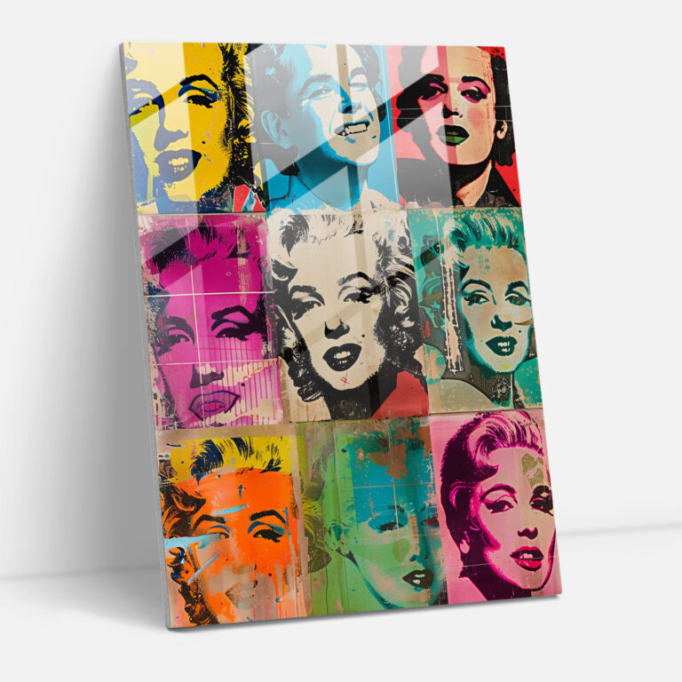 Andy Warhol Cam Duvar Sanatı Ünlü Kolaj - Kanvas Tablo Cam Sanat Cam Duvar Sanatı