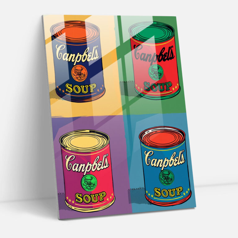 Andy Warhol Çam Tablo Çorba Kutusu Duvar Süsü - Modern Sanat Cam Sanat Duvar Süsü