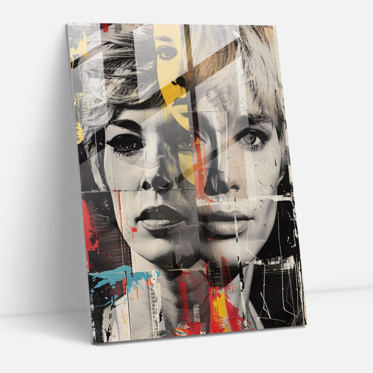 Andy Warhol Portre Kolajı Cam Tablo - Ünlü Portre Kolaj - Duvar Dekorasyonu