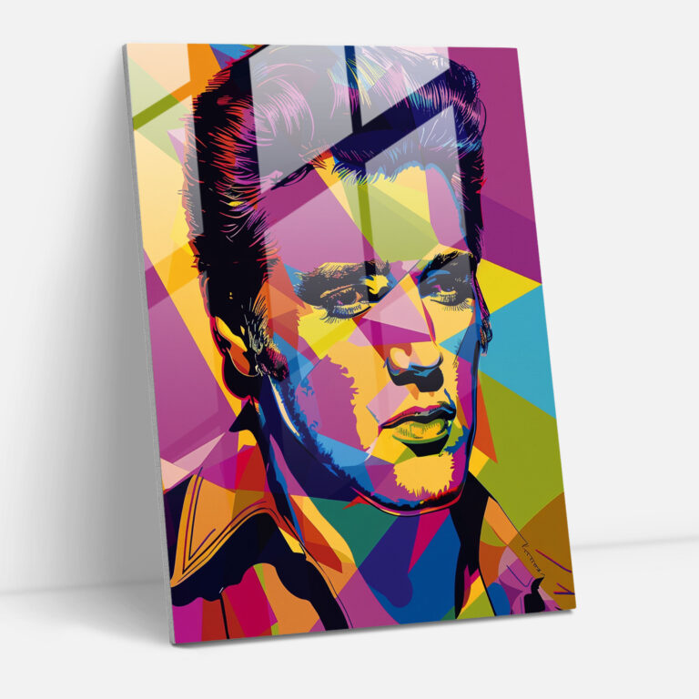 Renkli Elvis Presley Portresi Cam Tablo - Andy Warhol Modern Sanat Cam Sanatı