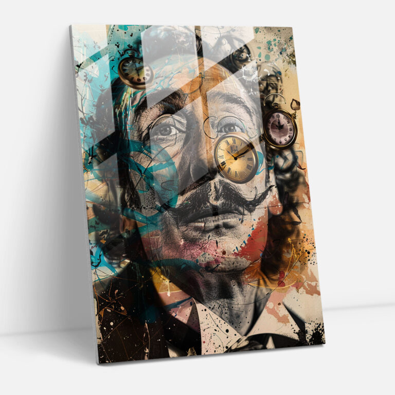 Andy Warhol Cam Tablo - Gerçeküstü Salvador Dali Portresi Cam Duvar Sanatı - Andy Warhol Cam Sanatı Duvar Dekorasyonu Cam Tablo
