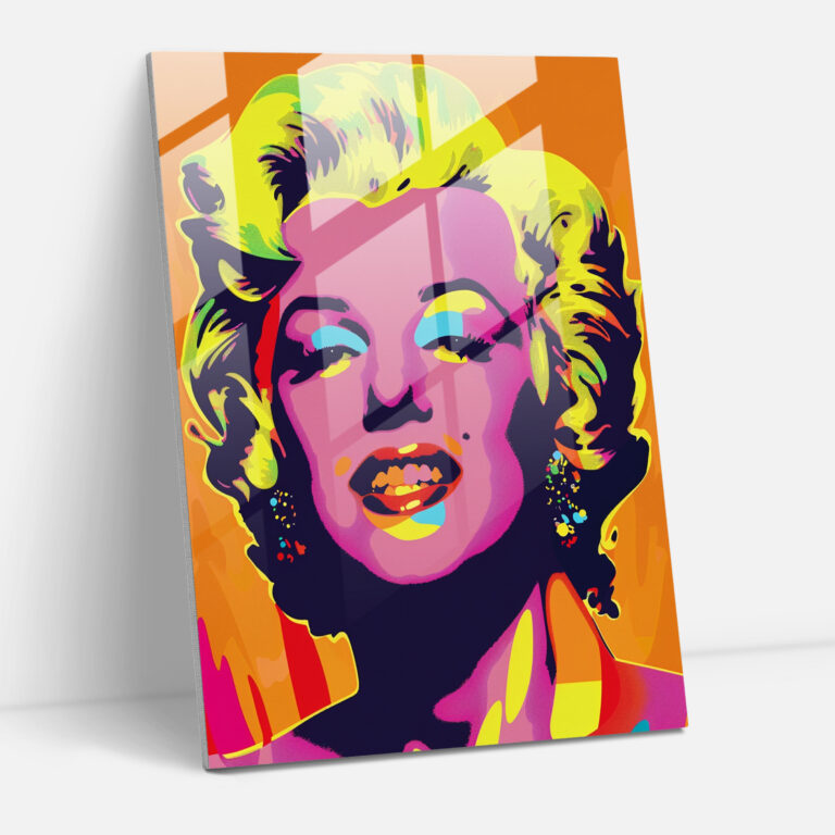 Renkli Marilyn Monroe Portresi - Andy Warhol Cam Tablo Modern Sanat