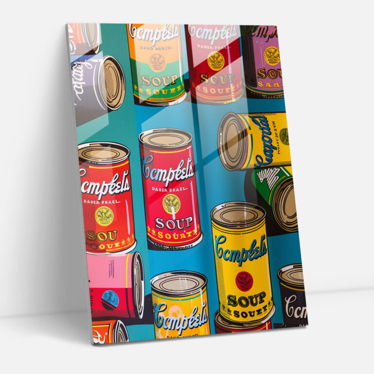 Andy Warhol Çorba Kutuları Cam Tablo - Canlı Renkler