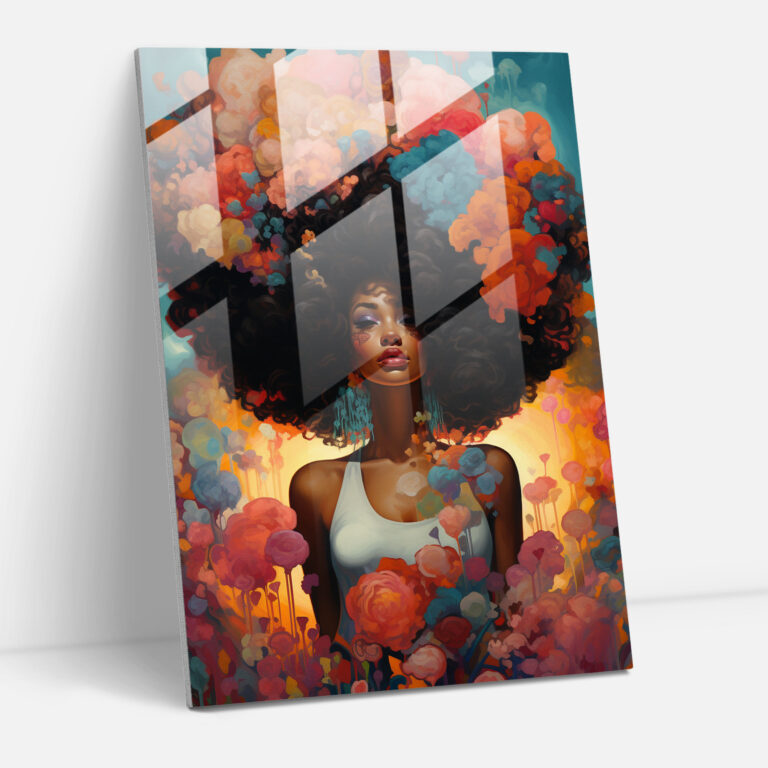 Şık Afro Güzelleri Cam Tablosu - Afro Modern Sanat Çeşitlilik Cam Duvar Sanatı