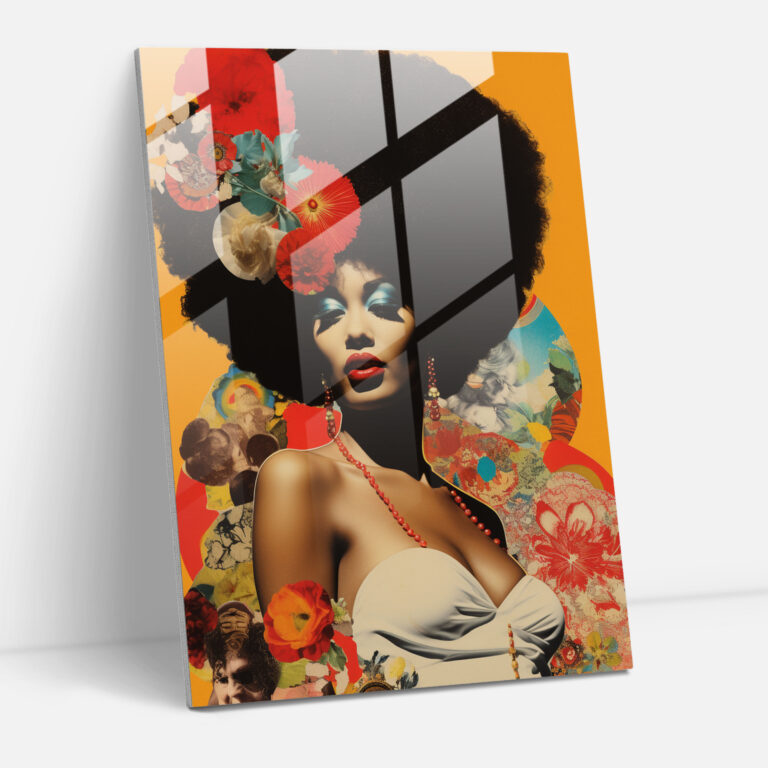 Afro Cam Tablo - Vintage Plak Kapakları Cam Duvar Sanatı - Afro Kolaj Modern Sanat Duvar Dekorasyonu