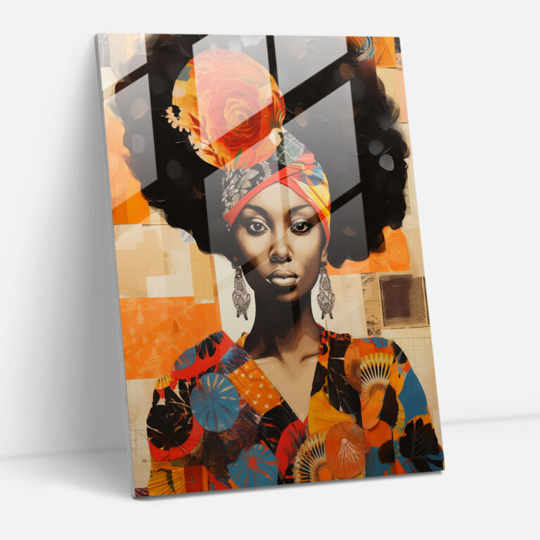 Afro Cam Duvar Sanatı - Afro Karışık Medya Sanat Eseri Cam Duvar Sanatı Kumaşlar