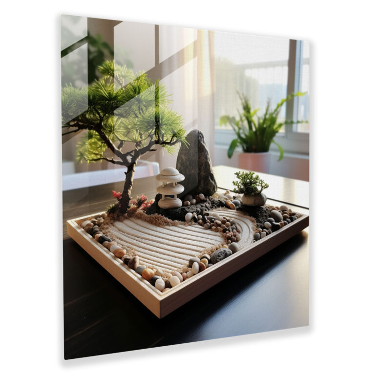 Asya Zen Bahçesi Cam Duvar Sanatı - Asya Ev Dekorasyonu Cam Sanatı Cam Tablo